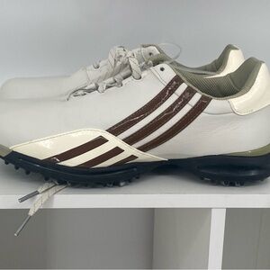 Adidas Mens  Golf  White and Brown Athletic Shoes